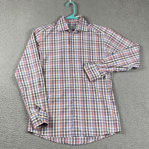 Eton Slim Fit Button Shirt Men's 15.5 39 Medium Multicolor Plaid Formal Causal - Picture 2 of 9